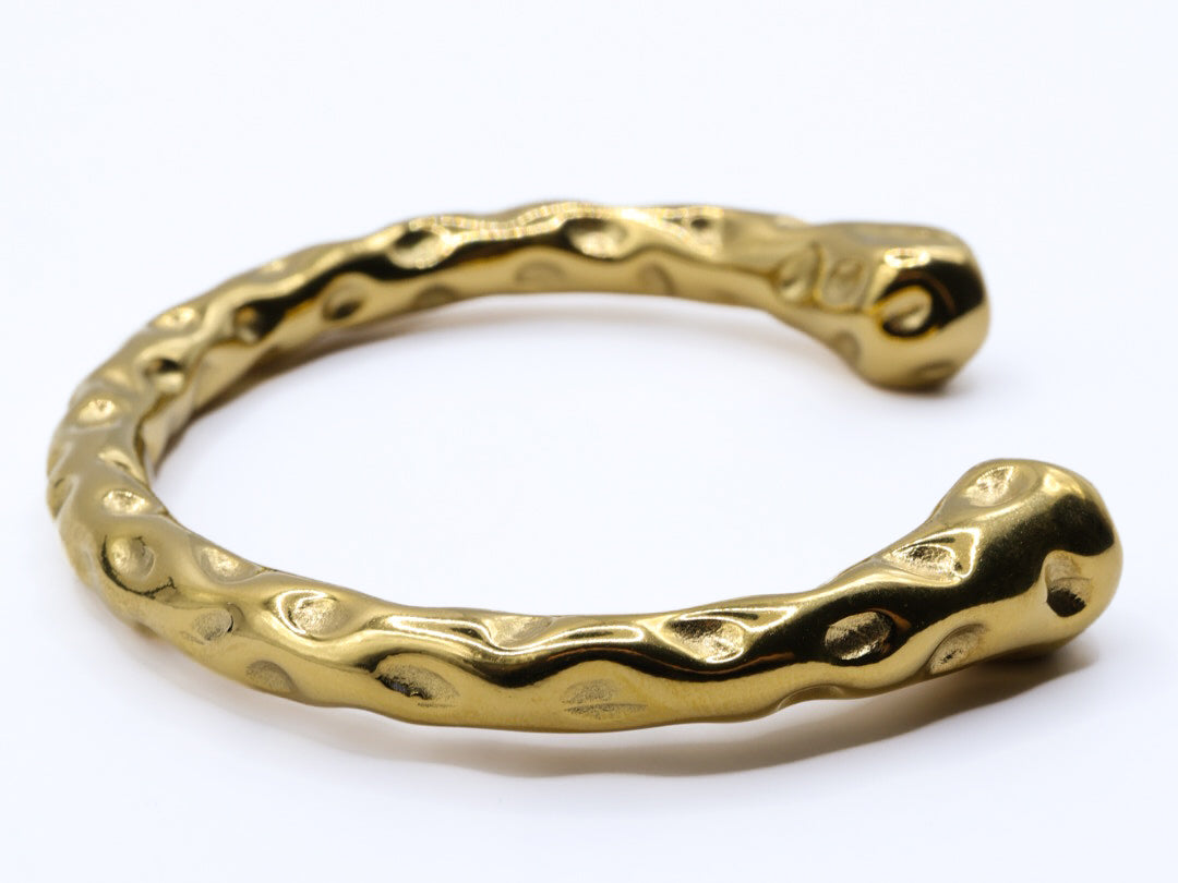 18k Gold-plated Hammered Stainless Steel Cuff Bangle