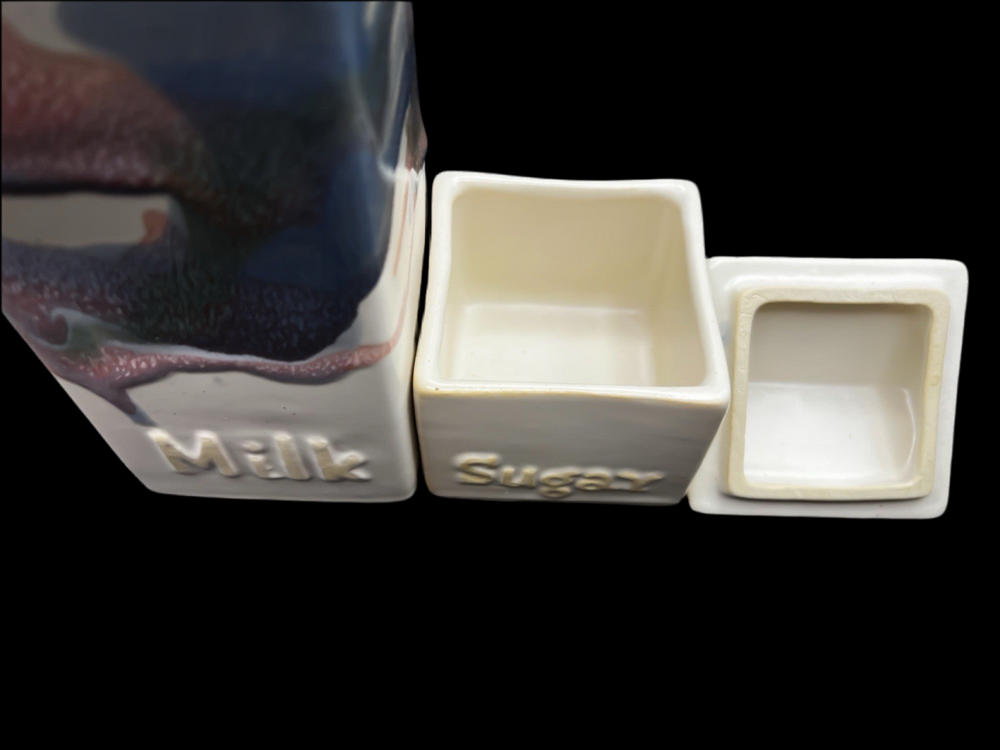 Vintage Milk and Sugar Ceramic Set with Abstract Glaze