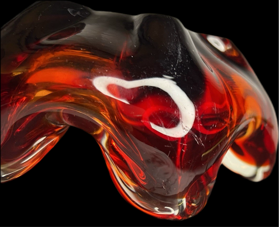 Heavy 843g Murano Art Glass Bowl – Red 6-Sided Design, Mid-Century Modern