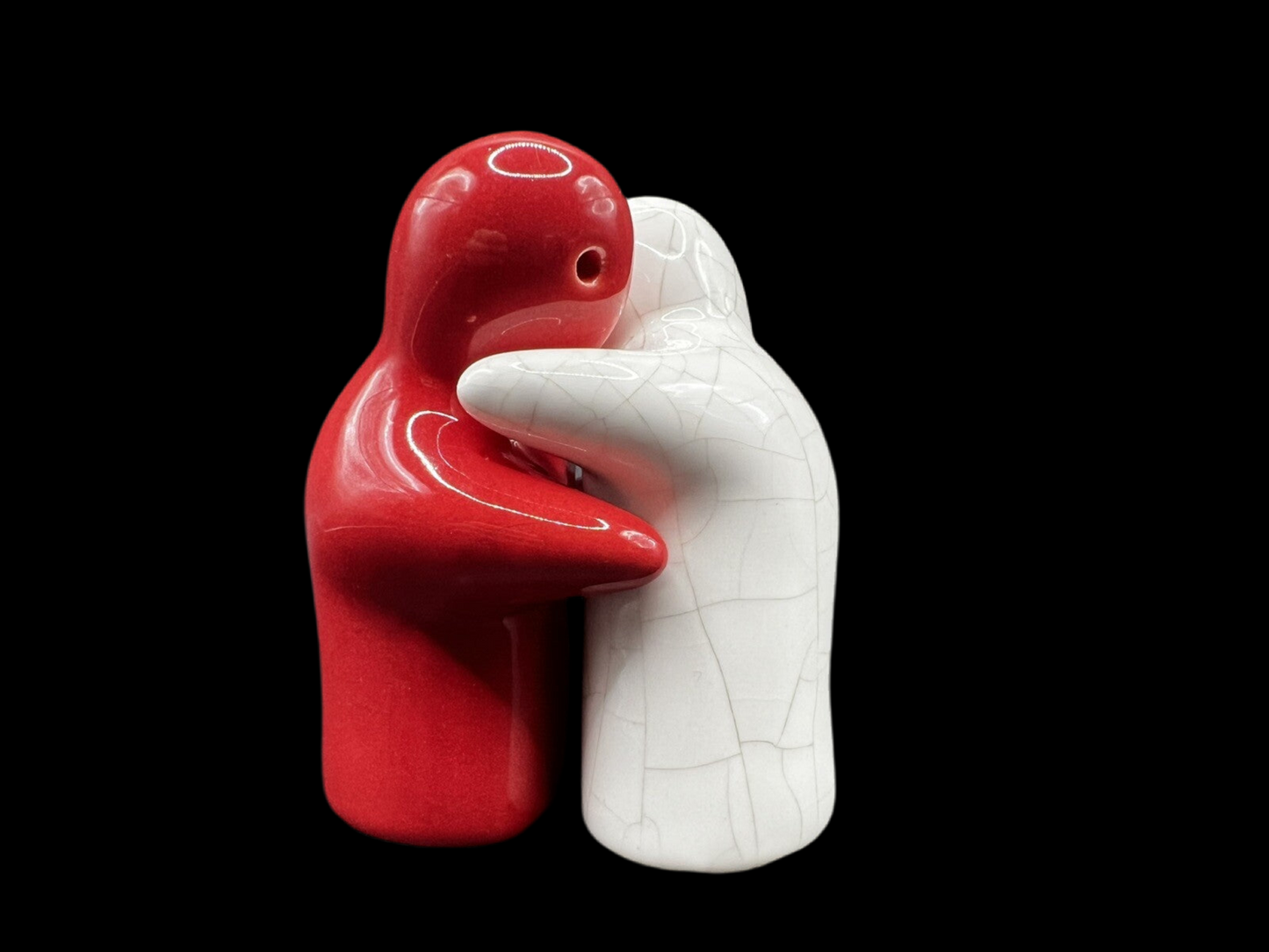 Red & White Hugging Ghosts Vintage Ceramic Salt & Pepper Shakers
