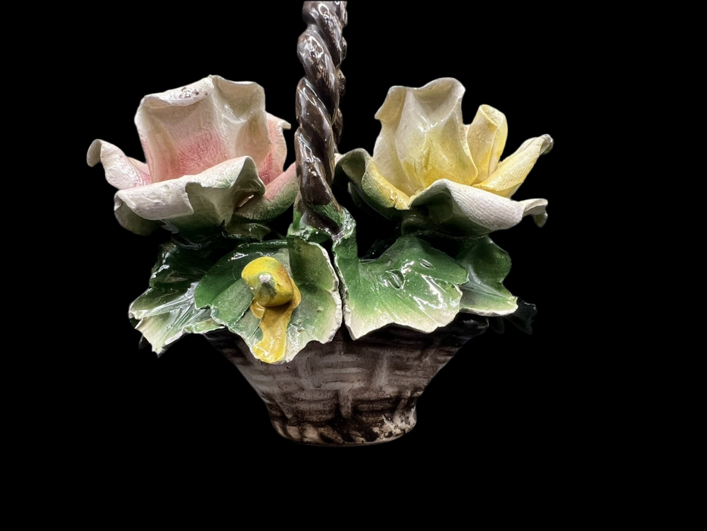 Capodimonte Style Italian Trinket Basket, Handpainted Ceramic with Floral Motif