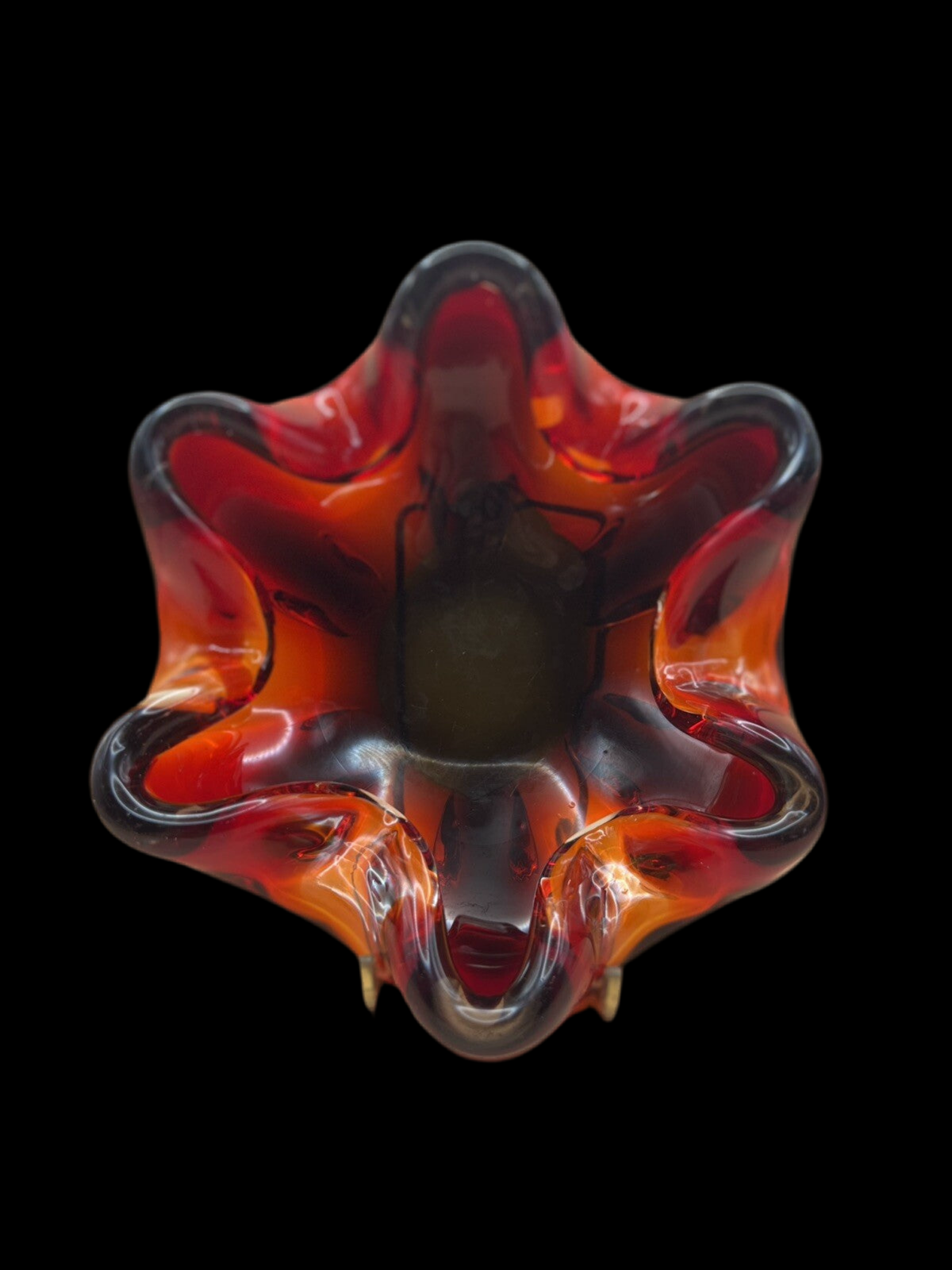 Heavy 843g Murano Art Glass Bowl – Red 6-Sided Design, Mid-Century Modern