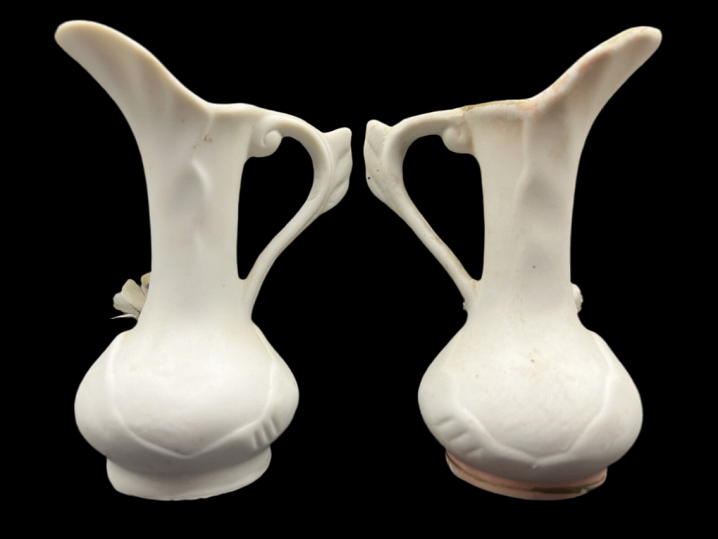 Pair of Floral Bud Vases with Gold Trim And Handles, Mini Farmhouse Home Decor