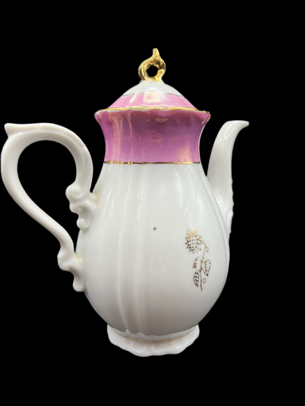 Vintage Pink & White Hand-Painted Porcelain Teapot with Gold Accents – Victorian