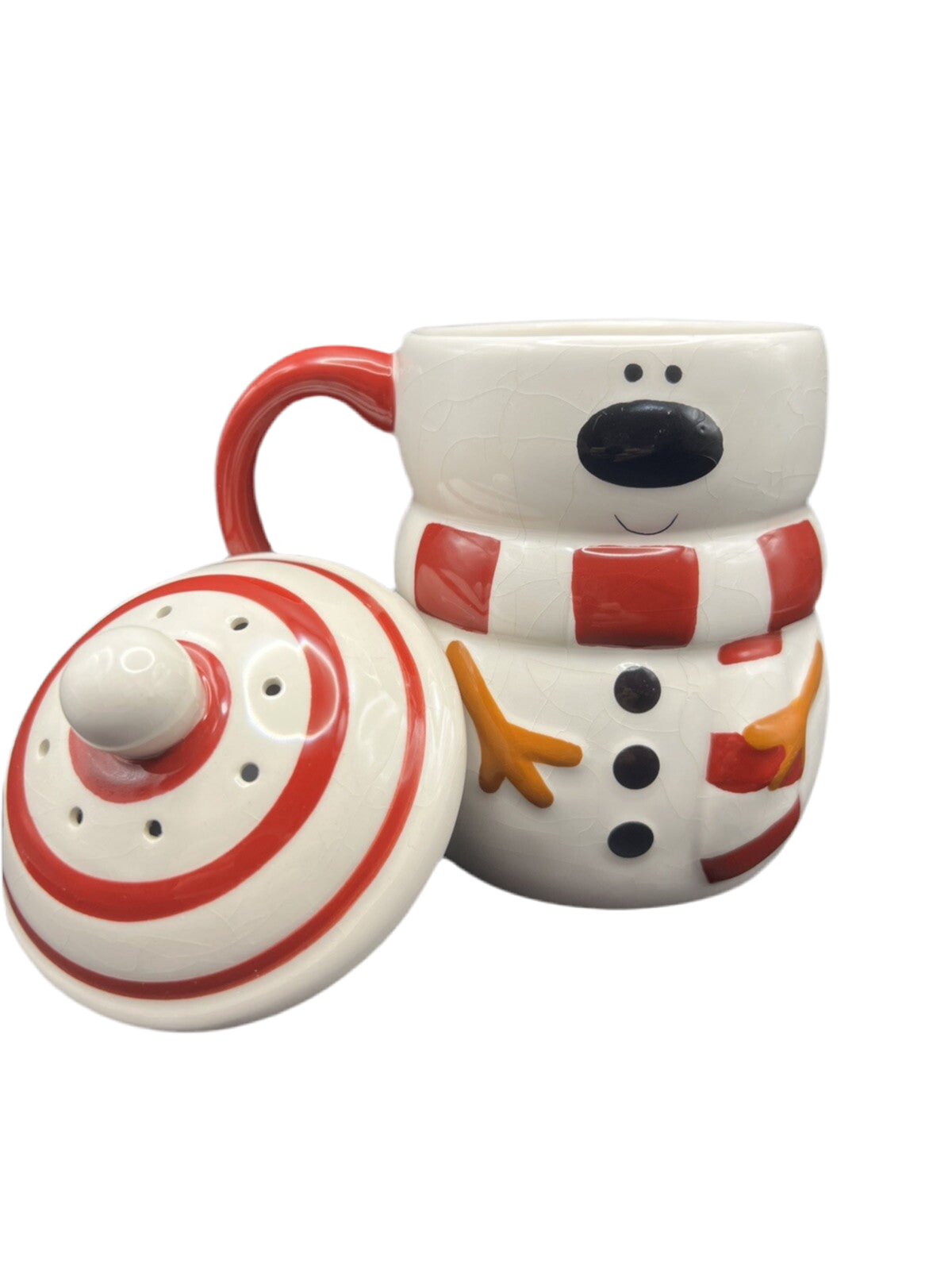 Novelty Ceramic Snowman Mug with Lid and Steam Holes