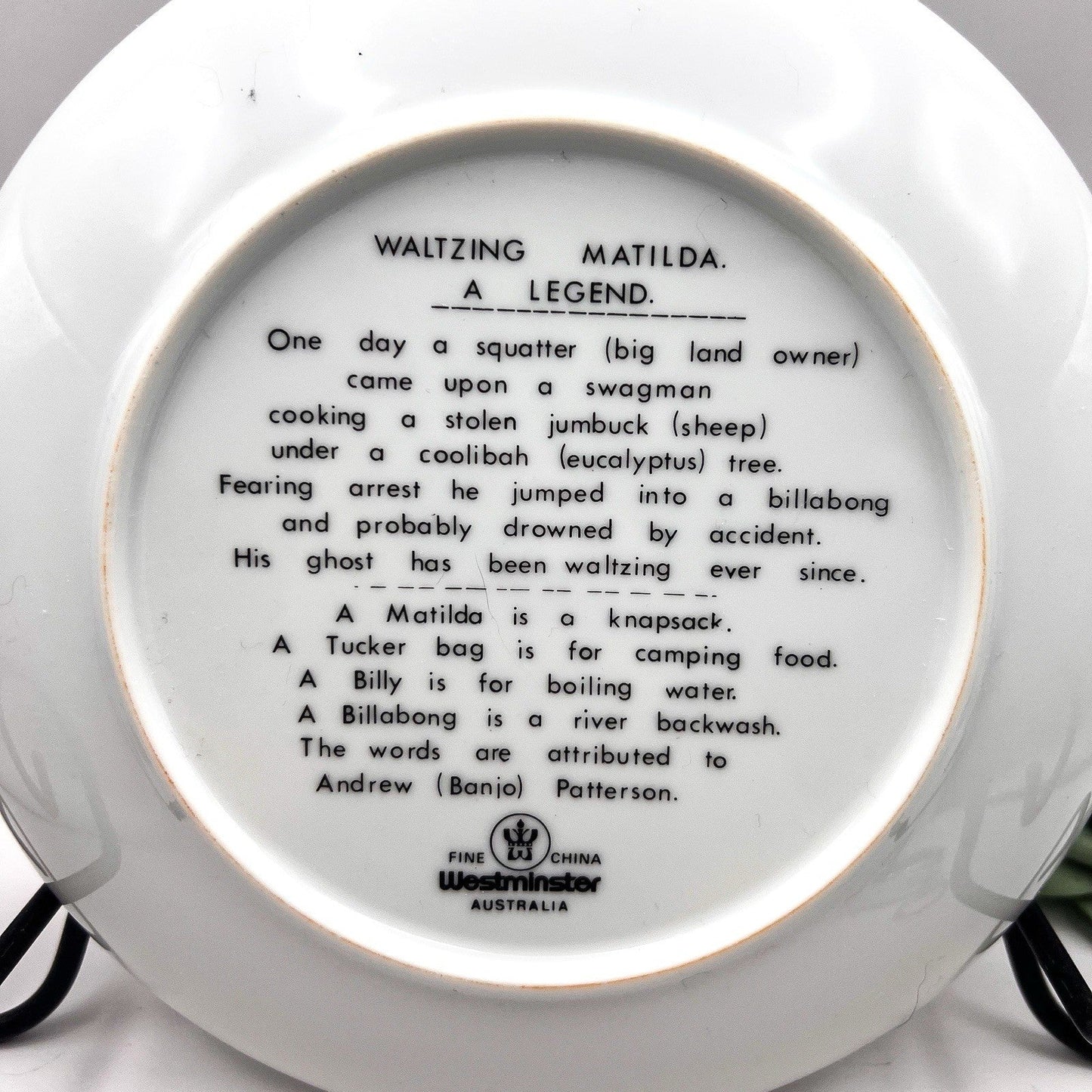 Australian Memorabilia Collectible Folk Song Plate - Waltzing Matilda