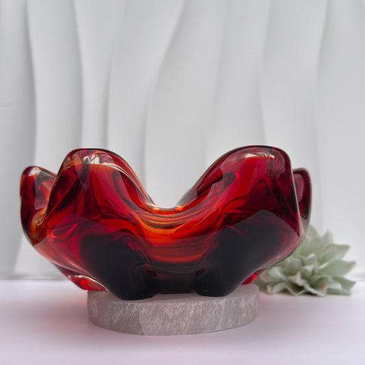 Curvy Red Art Glass Decorative Bowl