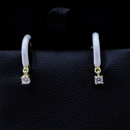 Gold Plated Hoop Earrings with CZ Charm | .925 Sterling Silver