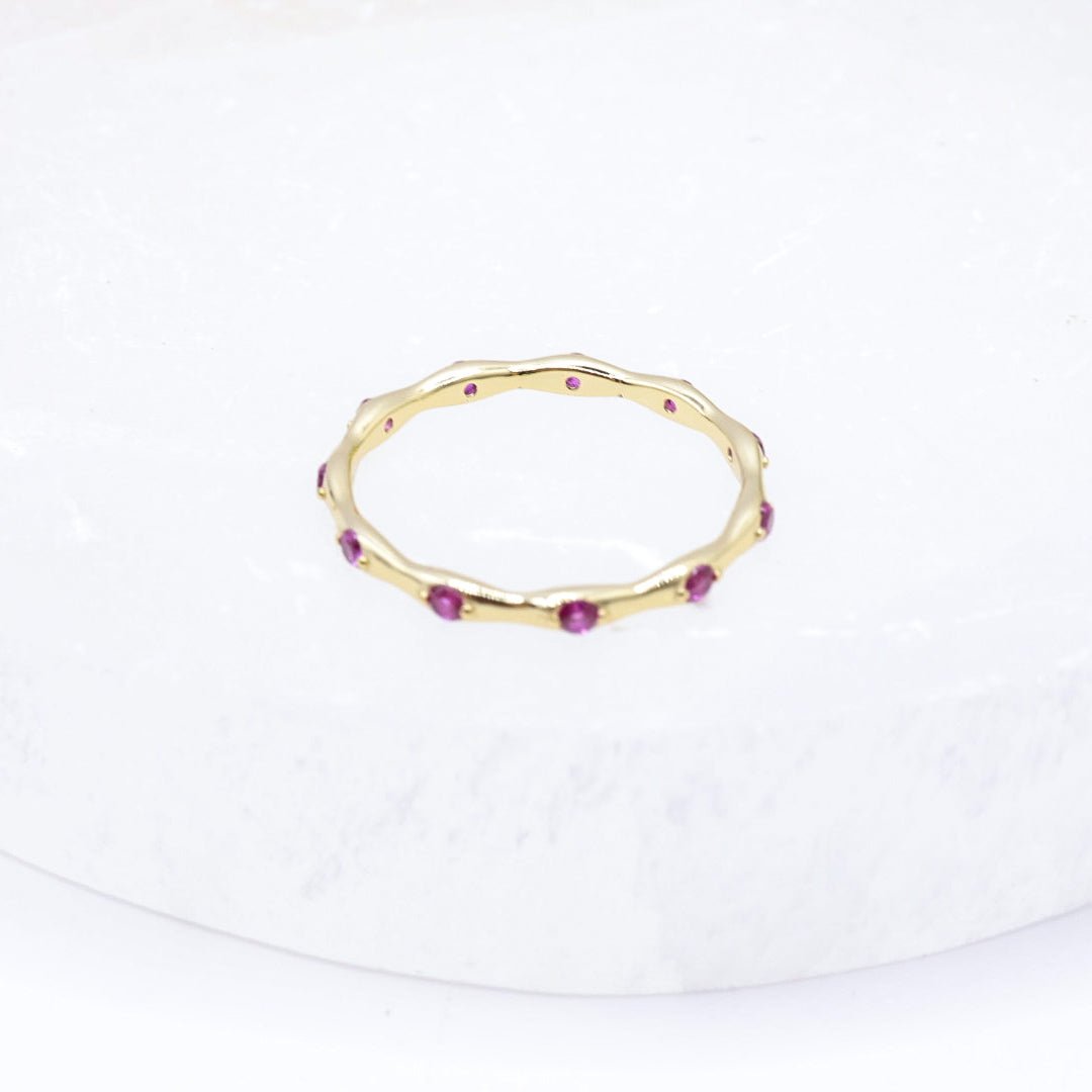 Hot Pink CZ Wavy Ring | Gold - plated .925 Sterling Silver