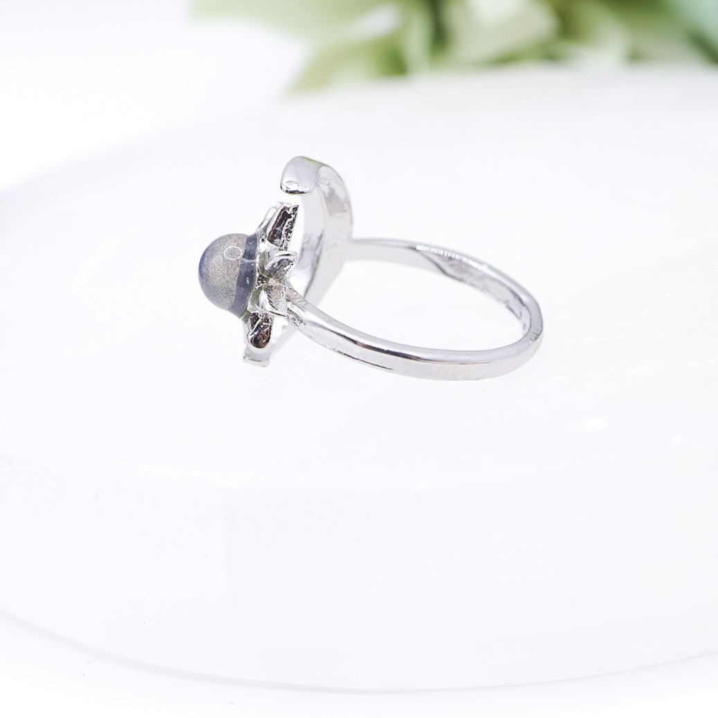 Labradorite Crystal Sun & Moon Adjustable Stainless Steel Ring