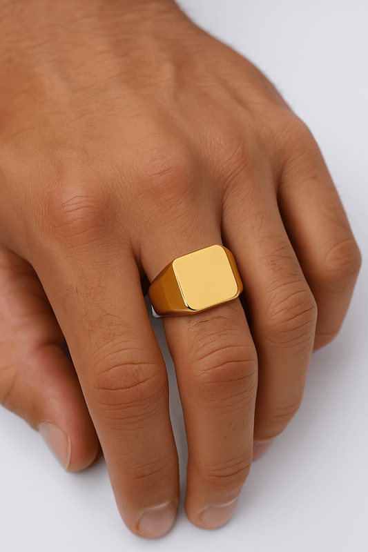 Mens Gold Toned Stainless Steel Signet Ring