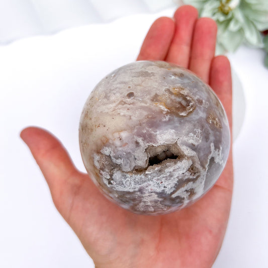 Pink Flower Agate Spheres with Druzy