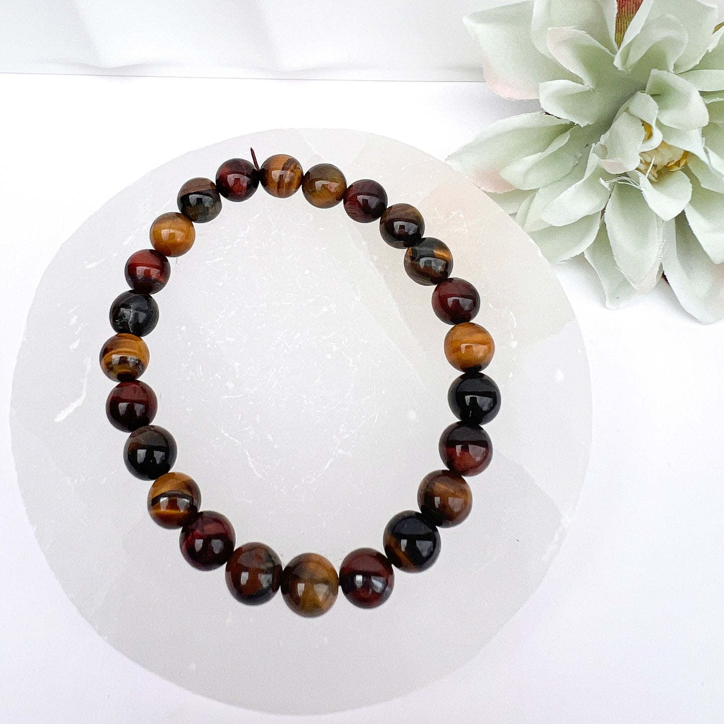 Tigers Eye 8mm Beaded Crystal Bracelet