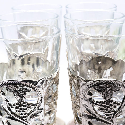 UV Reactive Set of 6 Vintage Silver Toned Cordial Glasses