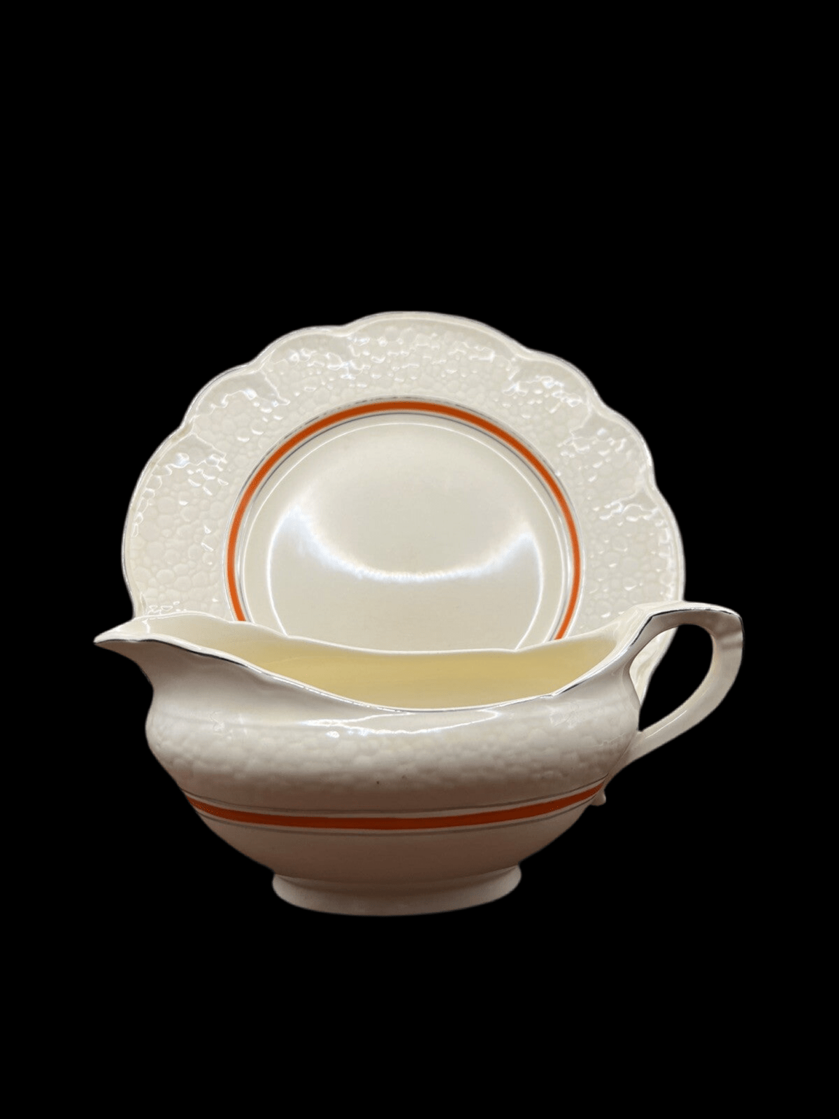 Vintage J.&G. Meakin Retro Gravy Boat Set with Plate - Sunshine REGº 56/073