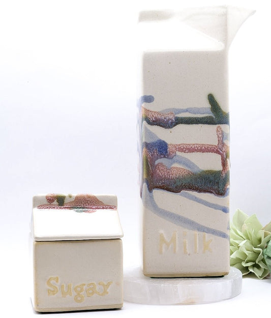 Vintage Milk and Sugar Ceramic Set with Abstract Glaze