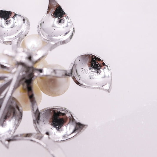 Vintage Pearl Brooch with 800 Silver Pinwheel Setting