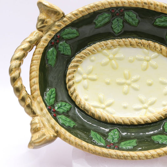 Vintage Woodland Holly Santa Candy Dish