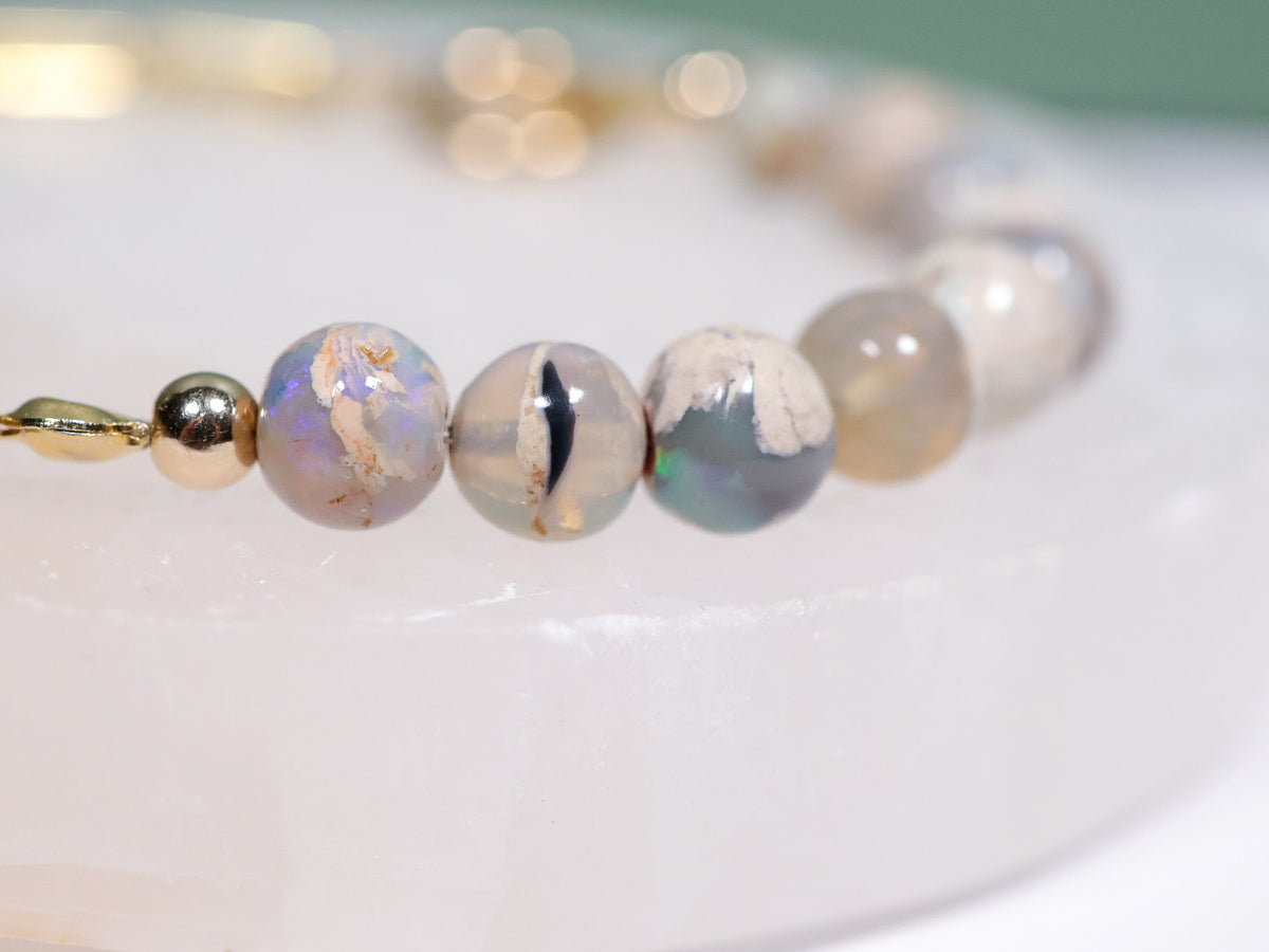 Whimsical Gold Australian Opal Paperclip Beaded Crystal Bracelet