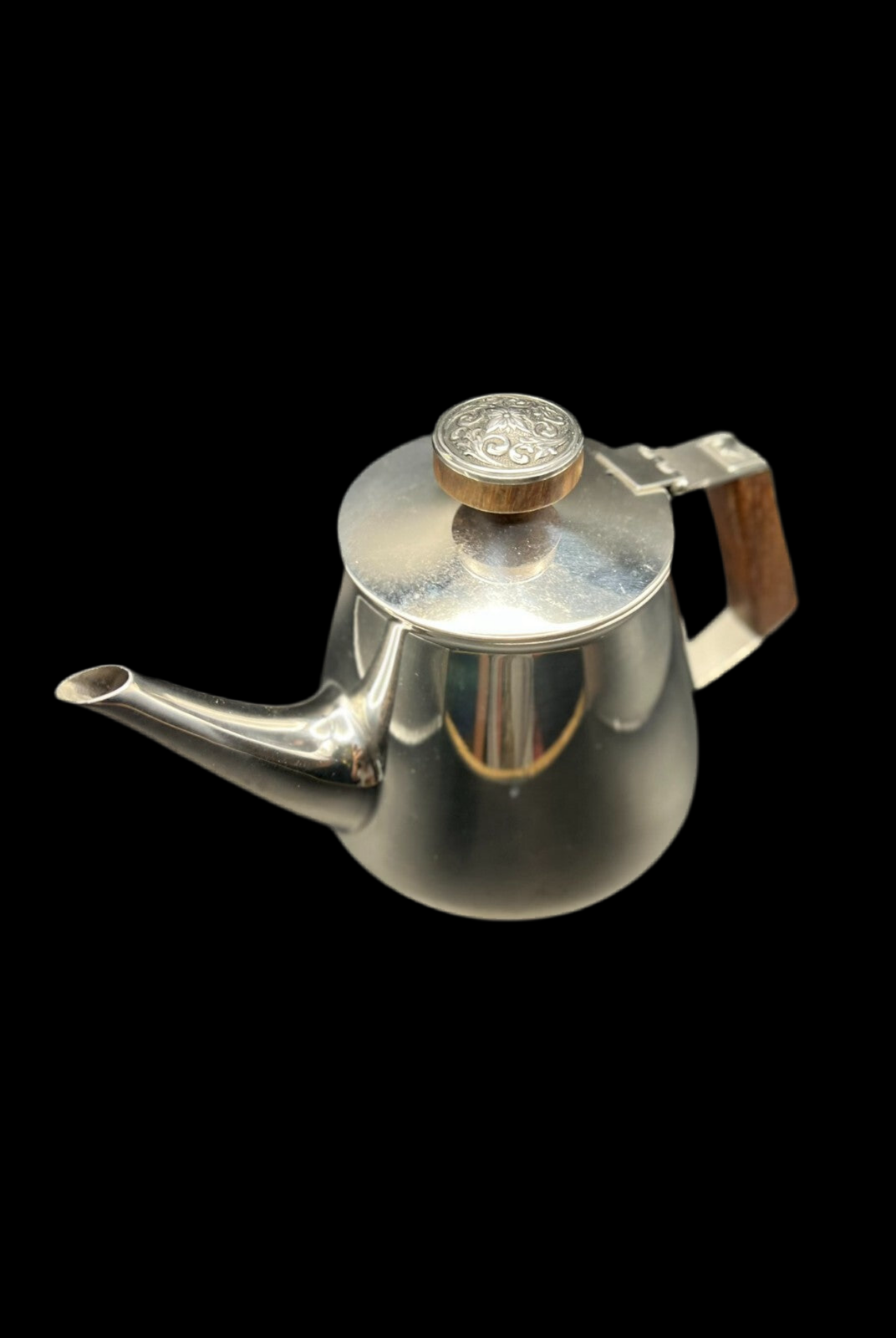 18/10 Stamped Stainless Steel Tea Pot, Vintage Lucky Wood Florence