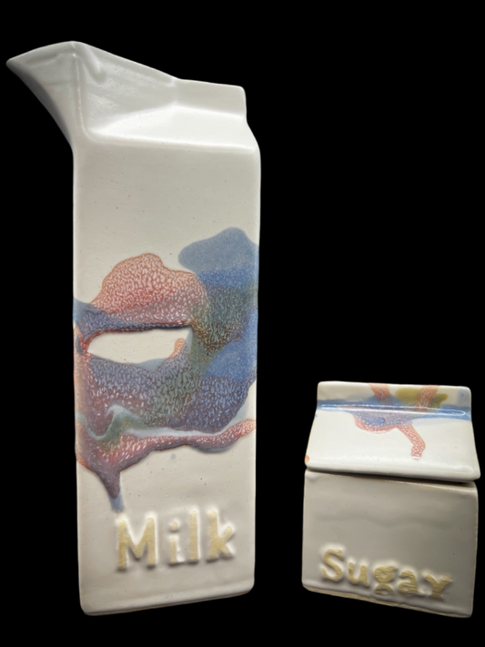 Vintage Milk and Sugar Ceramic Set with Abstract Glaze