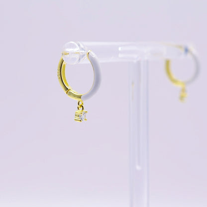 925 White & Gold Plated Small Hoop earrings with CZ Charm