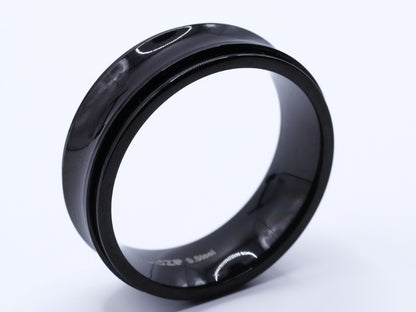Mens black stainless steel rotating fidget ring