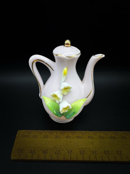 Vintage Japanese Pink Gold Trimmed Tea Pot Salt Pepper Shakers Floral Porcelain