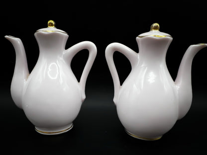 Vintage Japanese Pink Gold Trimmed Tea Pot Salt Pepper Shakers Floral Porcelain