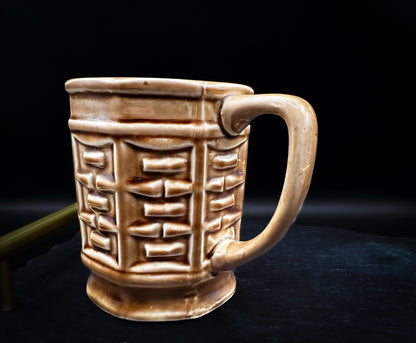 Vintage Japanese Brown Raised Mid-Century Style Coffee Mug with Handle