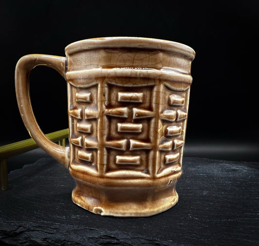Vintage Japanese Brown Raised Mid-Century Style Coffee Mug with Handle