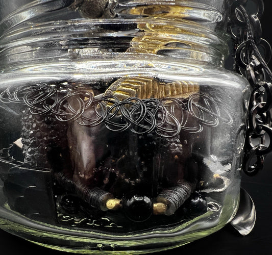 Large Black Themed 20pc Mystery Jewellery Jar With Costume Jewelry