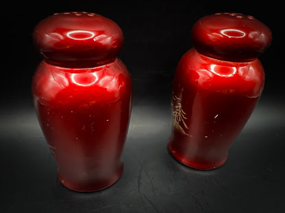 Red Temple Japanese Shakers, Vintage Asian Inspired Kitchen Tableware