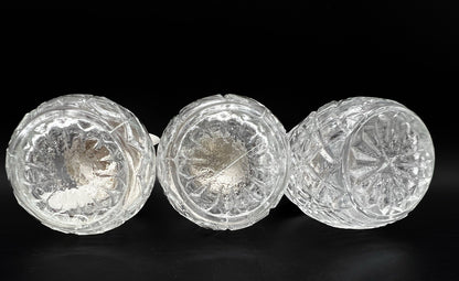 Vintage Glass Condiment Set Salt Pepper Sugar in Metal Caddy Stand Hong Kong