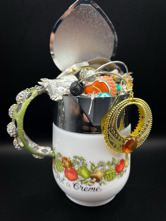 Large 20pc Mystery Jewellery Jar In Vintage Farmhouse Pitcher, Costume Jewelry