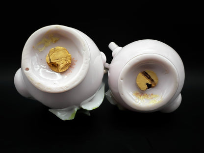 Vintage Japanese Pink Gold Trimmed Tea Pot Salt Pepper Shakers Floral Porcelain