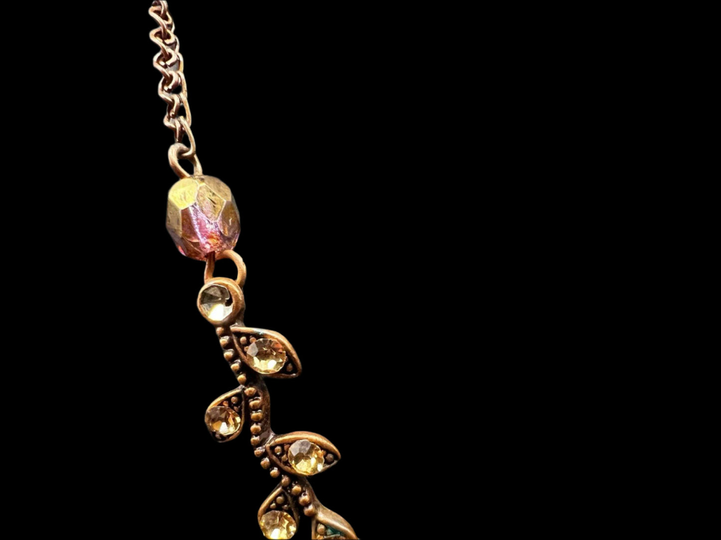 Rare Austrian Crystal Vintage Y-drop Necklace & Box, Bronze Coloured Jewellery