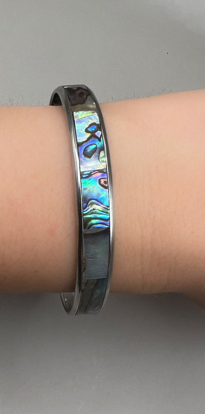 Abalone Jewellery Set Metal Bangle And Vivid  Stud Earrings, Coastal Accessories