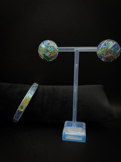 Abalone Jewellery Set Metal Bangle And Vivid  Stud Earrings, Coastal Accessories
