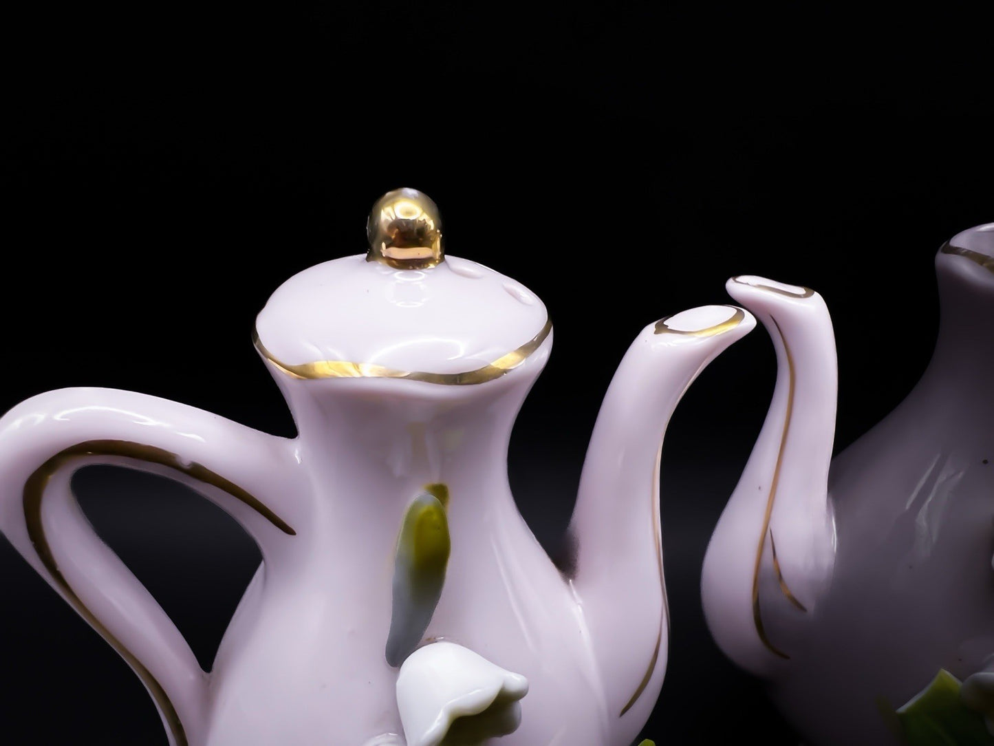 Vintage Japanese Pink Gold Trimmed Tea Pot Salt Pepper Shakers Floral Porcelain