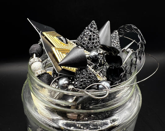 Large Black Themed 20pc Mystery Jewellery Jar With Costume Jewelry