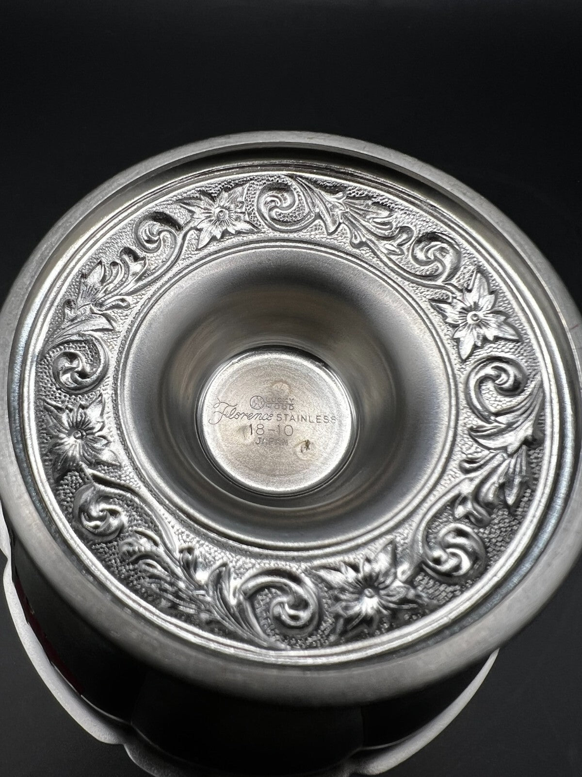 18/10 Stamped Stainless Steel Bowl with Original Sticker, Vintage Lucky Wood