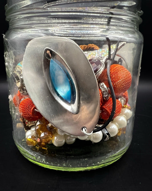Small 10pc Mystery Jewellery Jar With Costume Jewelry, Earrings, Rings, Necklace