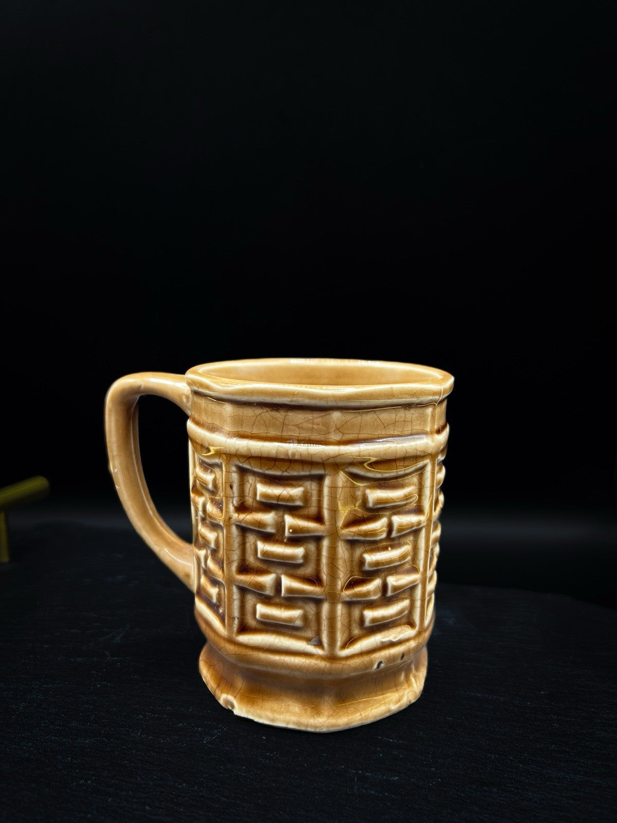 Vintage Japanese Brown Raised Mid-Century Style Coffee Mug with Handle