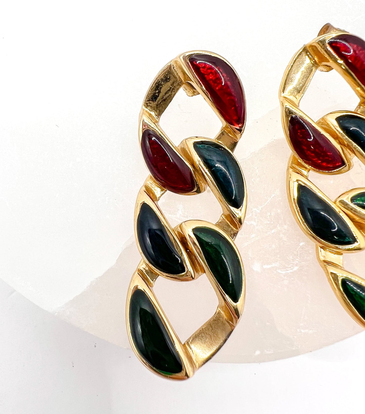10k Gold Plated Red & Green Resin Chain Stud Earrings