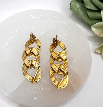 10k Gold Plated Red & Green Resin Chain Stud Earrings