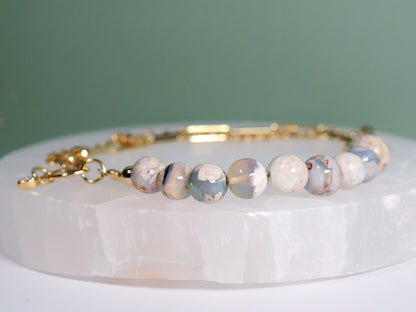 Whimsical Gold Australian Opal Paperclip Beaded Crystal Bracelet