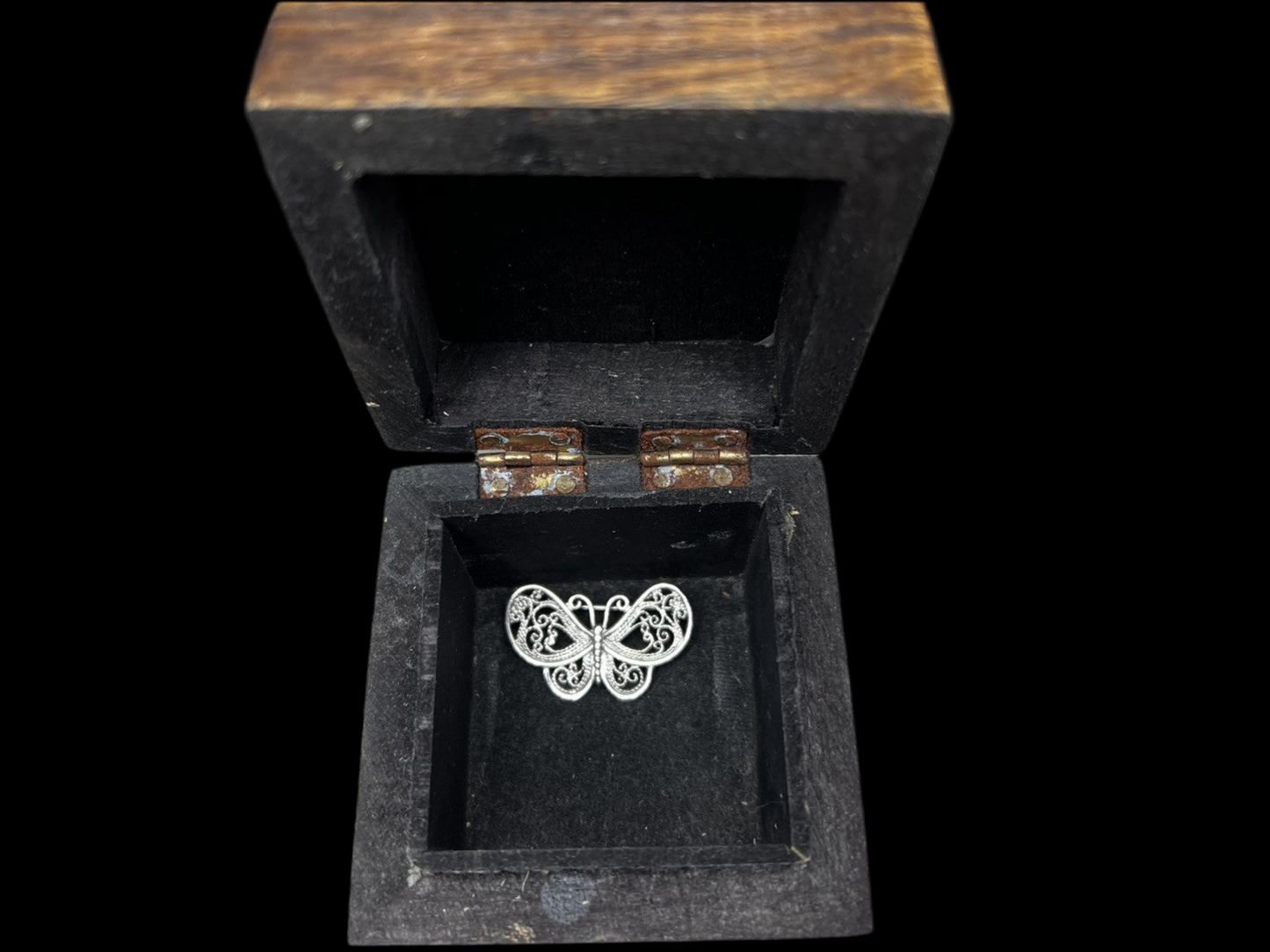 Rare Vintage Brooch 1940s Filigree Silver Butterfly - In Wooden Box
