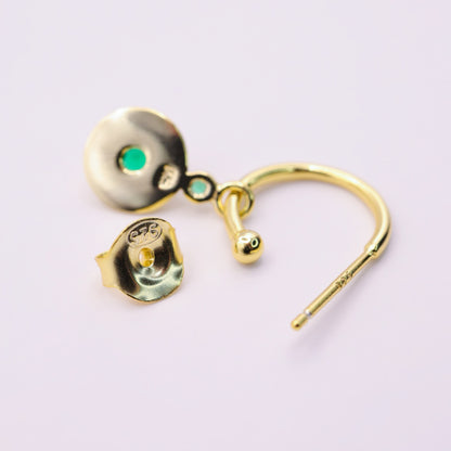 925 Sterling Silver Gold & Emerald Green Retro Stud Earrings
