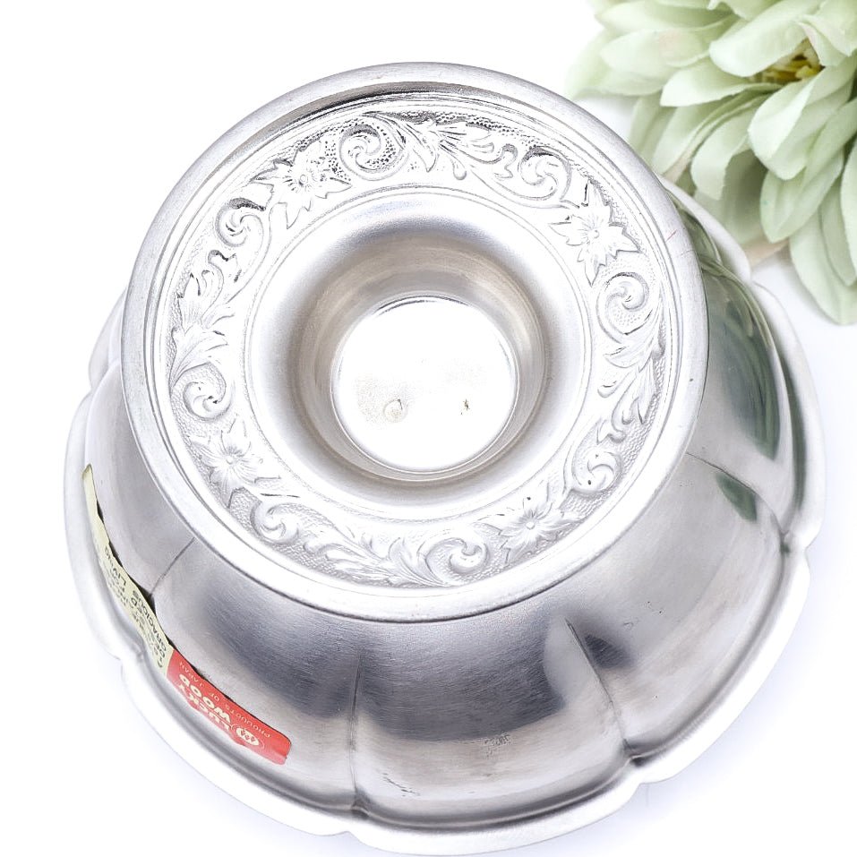 18/10 Stamped Stainless Steel Bowl with Original Sticker, Vintage Lucky Wood